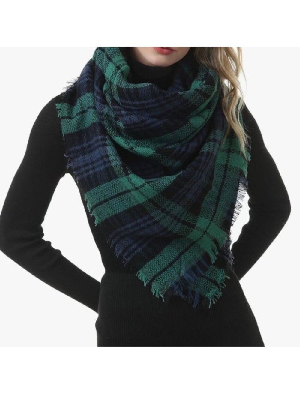 ModCloth Tartan Plaid Blanket Scarf Green One Size Preppy Coastal Academia Fall